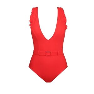 Skinny Dippers Red Jelly Beans True love Cinch Ruffle‎ one Piece Swimsuit size S